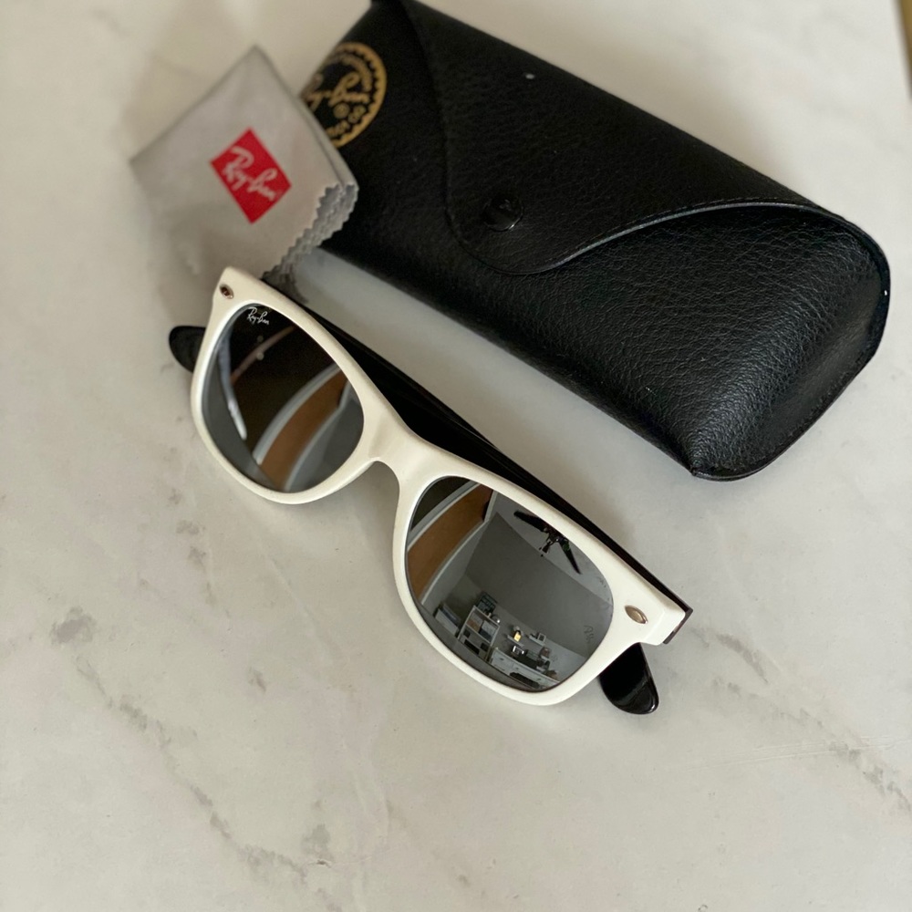 White and black Ray Ban Wayfare Sunglasses